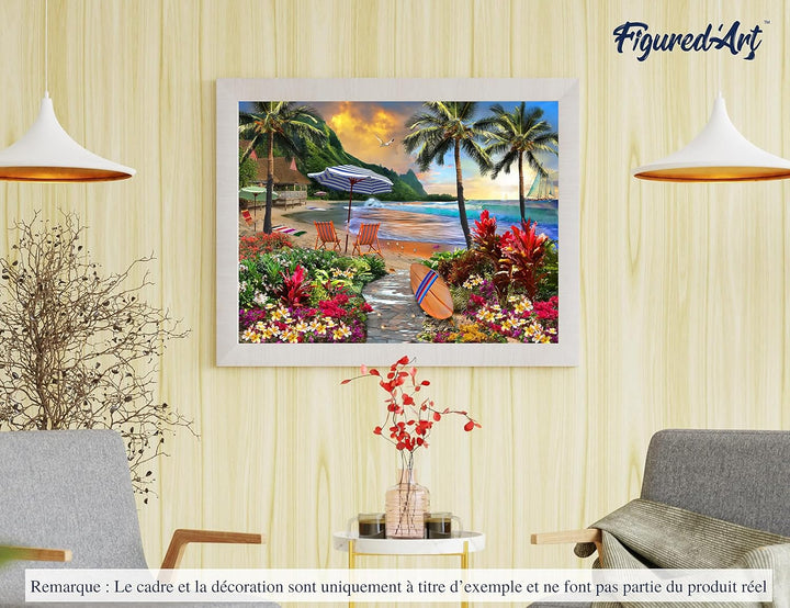 Figured'Art Malen Nach Zahlen Erwachsene Mit Rahmen Palme am Strand - Paint by Numbers Basteln DIY B