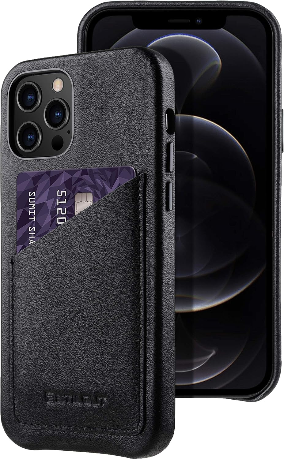 STILGUT Cover kompatibel mit iPhone 12 Pro Max (6.7") Hülle mit Kartenfach, Case aus Leder, Kartenhü