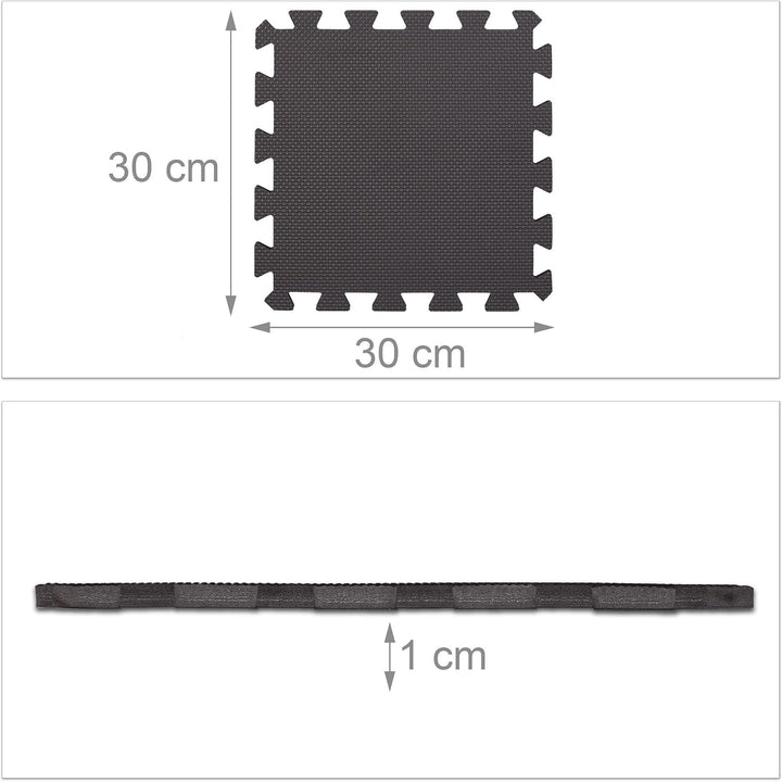 Relaxdays Bodenschutzmatte Fitnessgeräte 30x30cm, 24er Set, 2,1m², stossdämpfende Schutz Unterlagen,