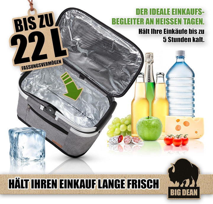 Kühlkorb 22L bis zu 5 Stunden kühl - Einkaufskorb Thermo Einkaufskorb Kühltasche Isolierkorb Thermok