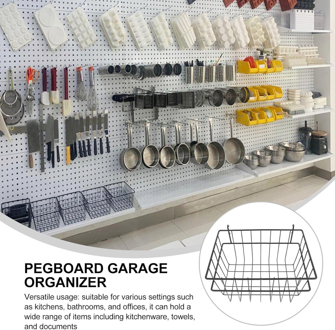 Schwarzer Grosser Pegboard Wandkorb aus Robustem Eisen Schwerlastfähiger ohne Bohren Installierbarer