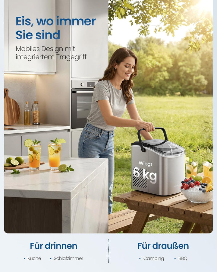 SONGMICS Eiswürfelmaschine, Eiswürfelbereiter, Eismaschine mit Selbstreinigung, in 6 Minuten 9 Würfe