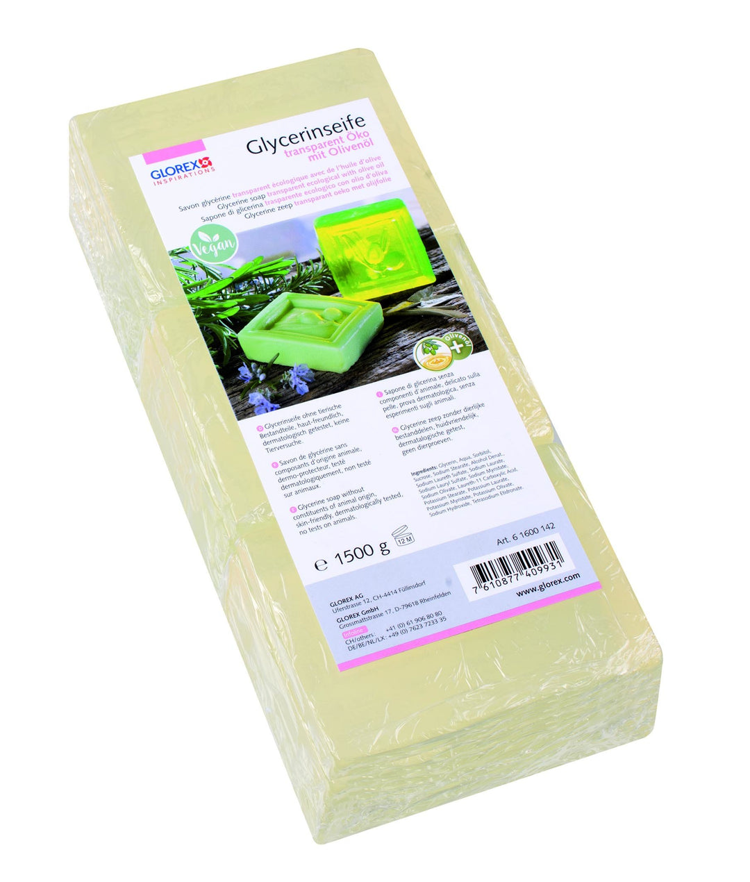 GLOREX 6 1600 142 Glycerin-Seife Öko 1500g mit Olivenöl transparent