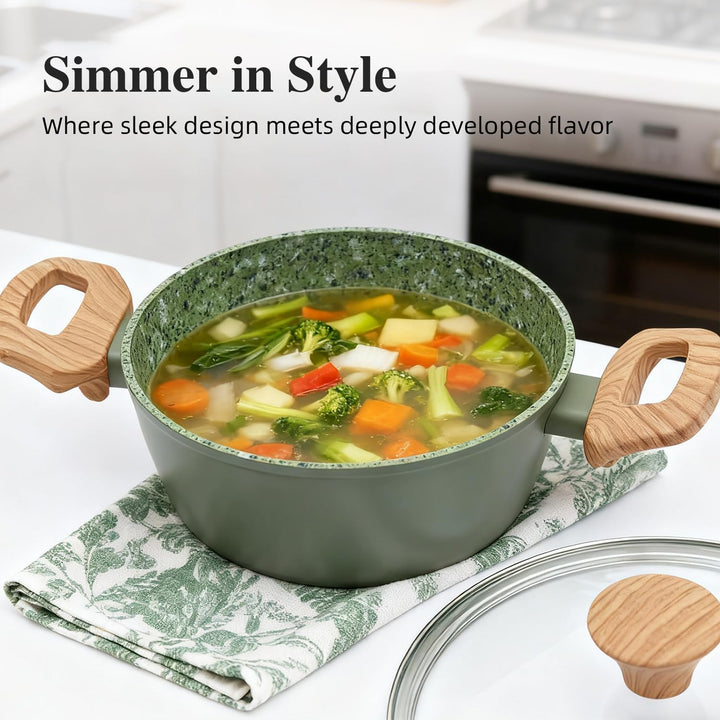 Green Antihaft-Set: 6"-Topf (Saucepan), 8,5"-Pfanne (Frying Pan) &amp; 7"-Schmortopf (Stockpot) - Kombin