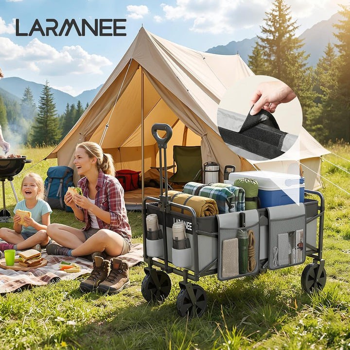 LARMNEE Faltbarer Handwagen, Gartenwagen, tragbarer Campingwagen mit verstellbarem Griff und 4 verst