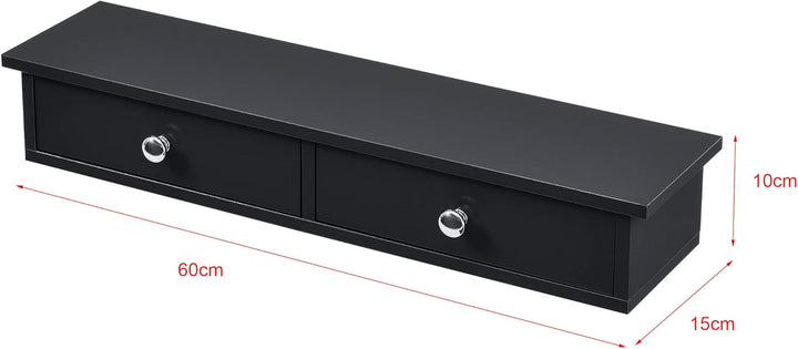 [en.casa] Wandregal mit 2 Schubladen Regal 10x60x15cm Ablage bis 15 kg Hängeregal MDF Schwarz, Schwa