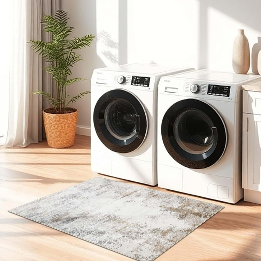 Famibay Teppich Wohnzimmer Schlafzimmer Beige Braun Teppich Waschbar Klein Modern Wohnzimmerteppich