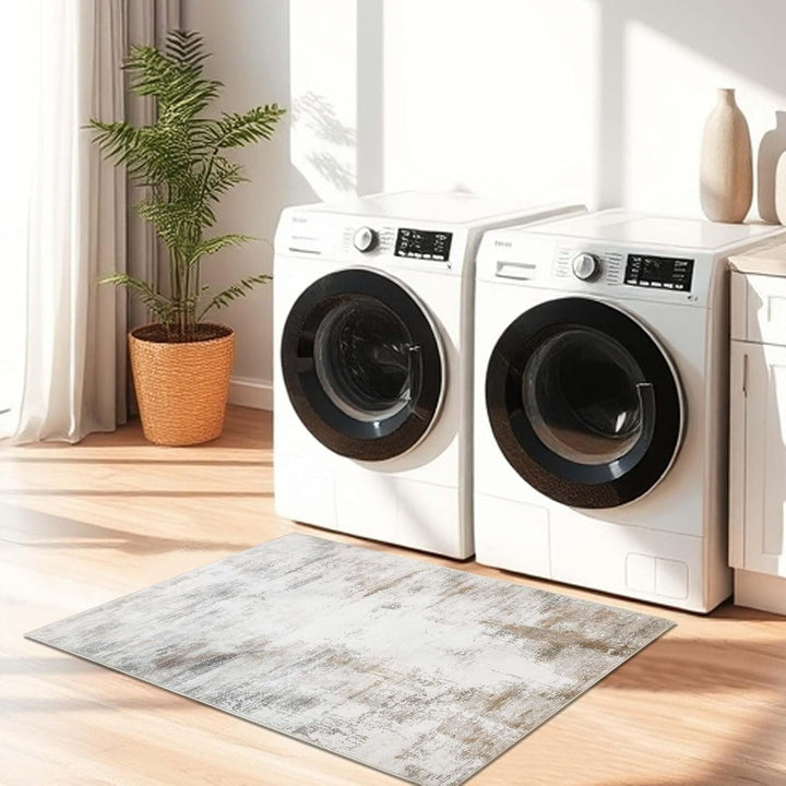 Famibay Teppich Wohnzimmer Schlafzimmer Beige Braun Teppich Waschbar Klein Modern Wohnzimmerteppich