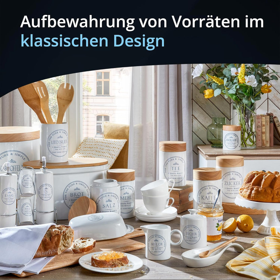 KHG Utensilienhalter und Löffelablage Set, Kochutensilienhalter Kochlöffelablage Steingut Keramik We