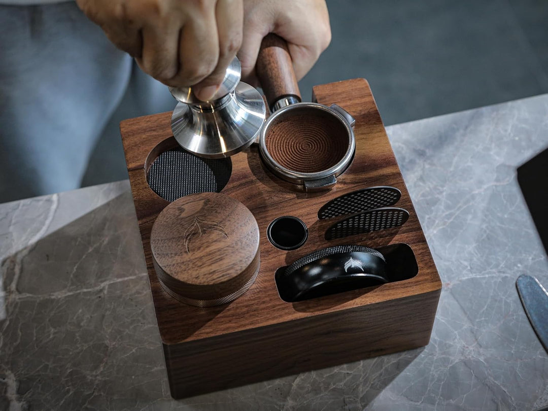 Tamperstation 54mm aus Walnussholz – Siebträgerhalter & Tamper-Ablage für Breville/Sage Maschinen, i