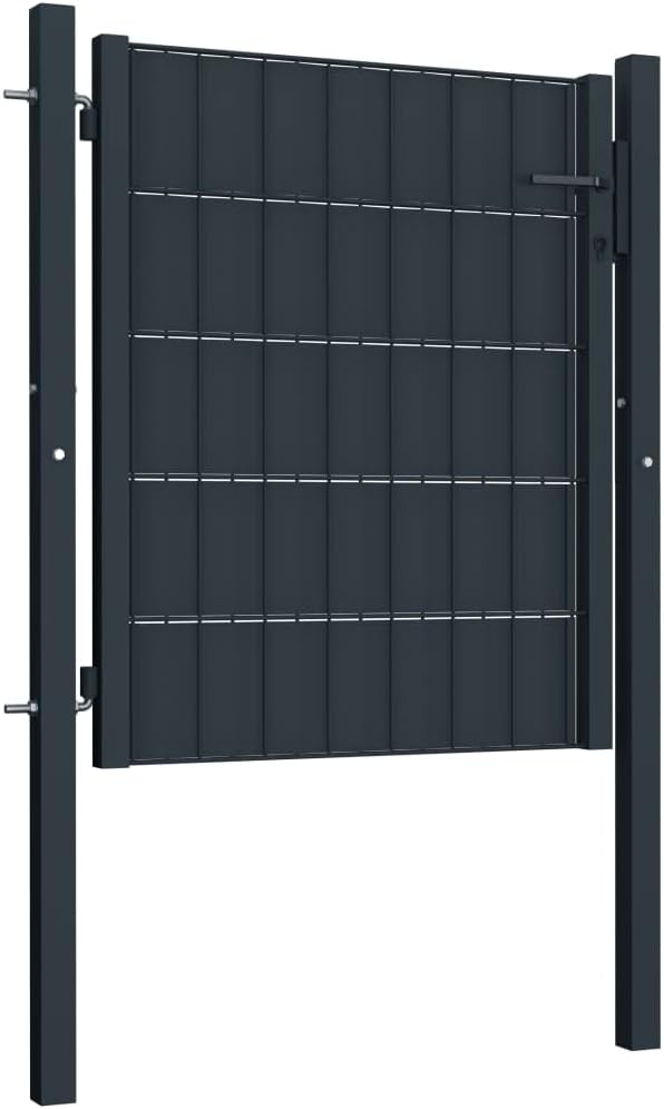 WIFESE Gartentor Anthrazit 100x81 cm PVC Zauntor GartentüR Gartenzaun Doppelstabmattenzaun Gartenzau