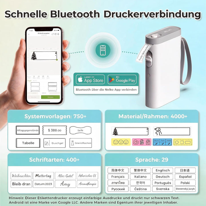 Nelko Etikettendrucker, Bluetooth P21 Selbstklebendes Etikettiergerät Tragbarer beschriftungsgerät s