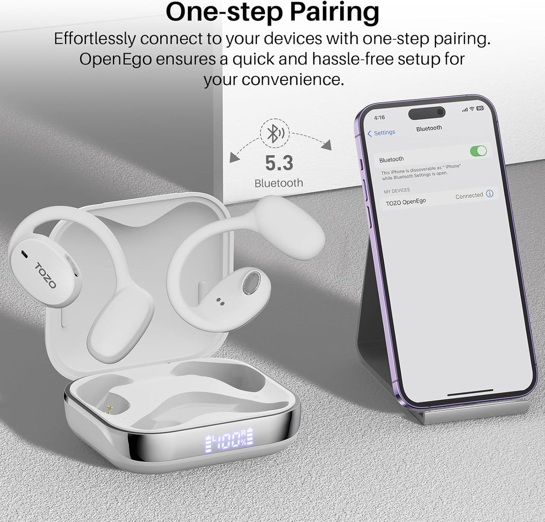 TOZO OpenEgo Open Ear Kopfhörer mit Ohrbügel Bluetooth Sport 80 Std. IPX5 | 16,2-mm Treiber für klar