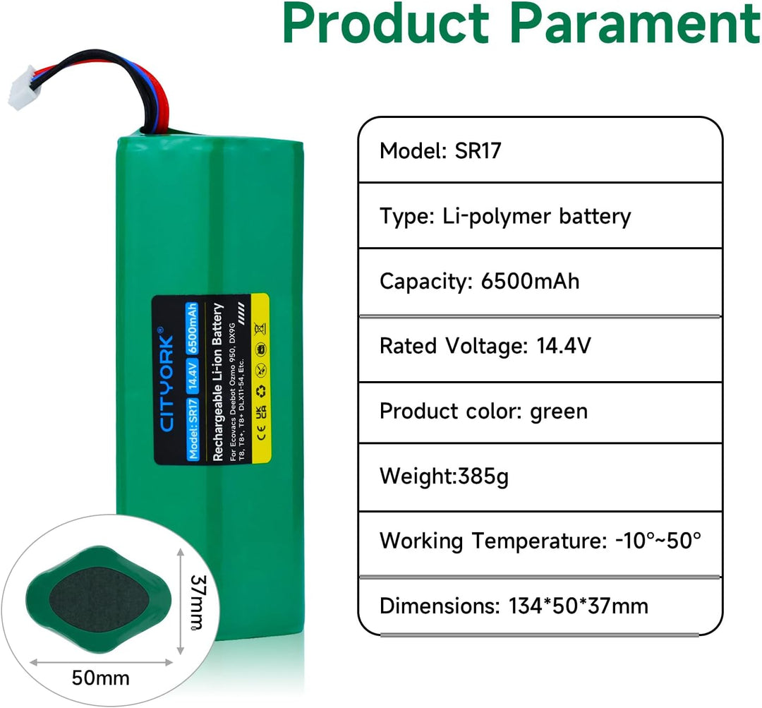 CITYORK Li-ion 6500mAh Ersatz Akku für Yeedi Vac 2 pro/Vac 2/Vac max, Akku für Ecovacs Deebot Ozmo 9