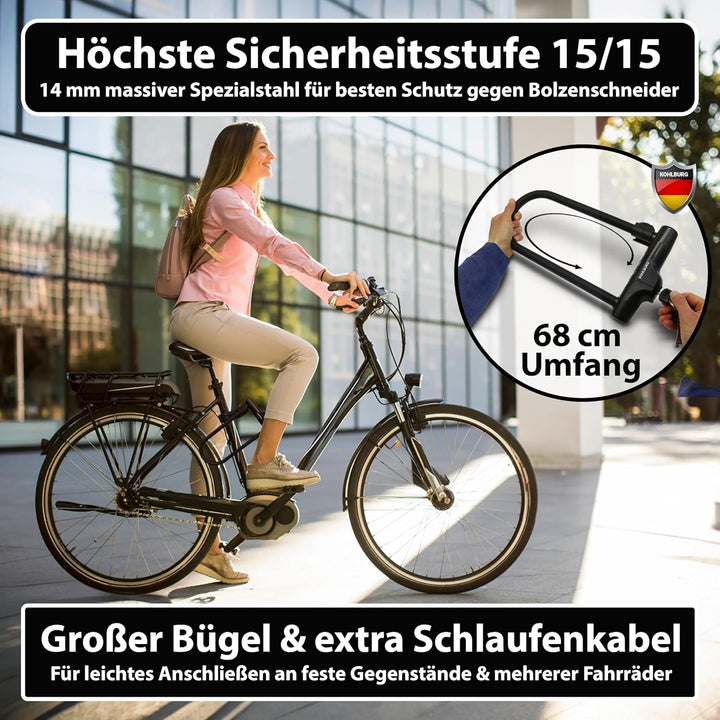 KOHLBURG Sicherheits- Bügelschloss mit höchster Sicherheitsstufe 10/10 - sicheres Fahrradschloss mit