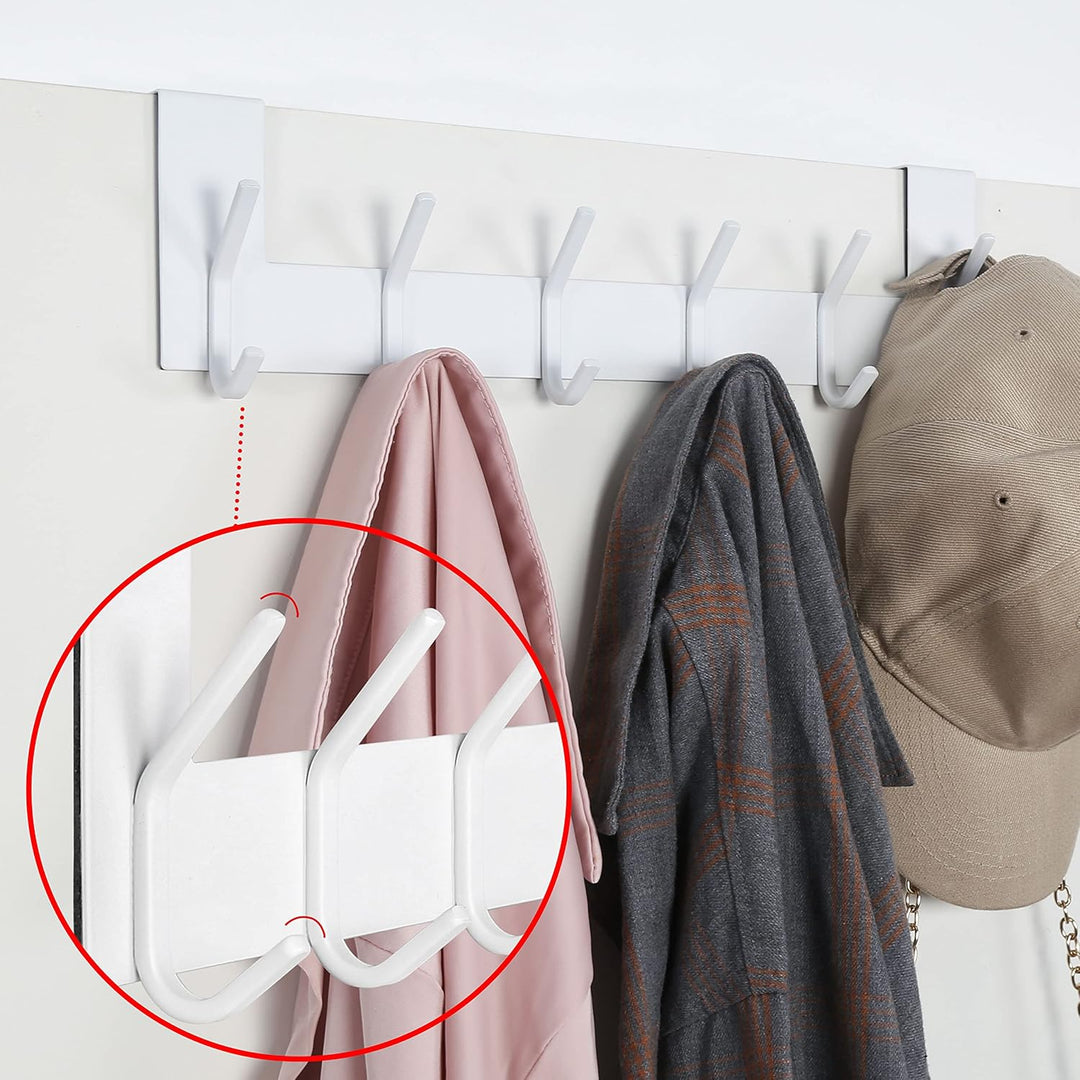 SKOLOO Türgarderobe mit 6 Haken, Türhaken Zum Einhängen Ohne Bohren, Kleiderhaken Tür für Küche, Bad