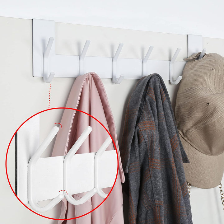 SKOLOO Türgarderobe mit 6 Haken, Türhaken Zum Einhängen Ohne Bohren, Kleiderhaken Tür für Küche, Bad