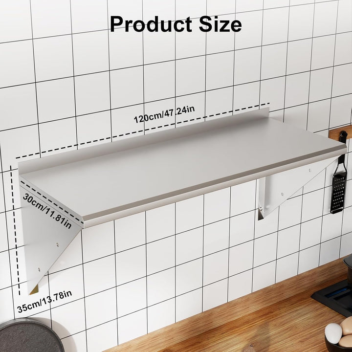 Edelstahl Regal Gastro 120 * 30cm,Bogendesign Wandregal Edelstahl, Wandregal Küche Tragfähigkeit 80