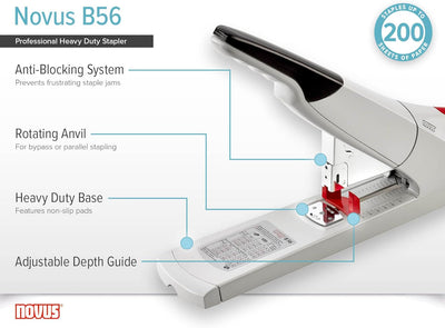 Novus B 56 Blockheftgerät (Heftleistung 200Blatt, Bürohefter mit variabler Einlegetiefe bis 75 mm) l