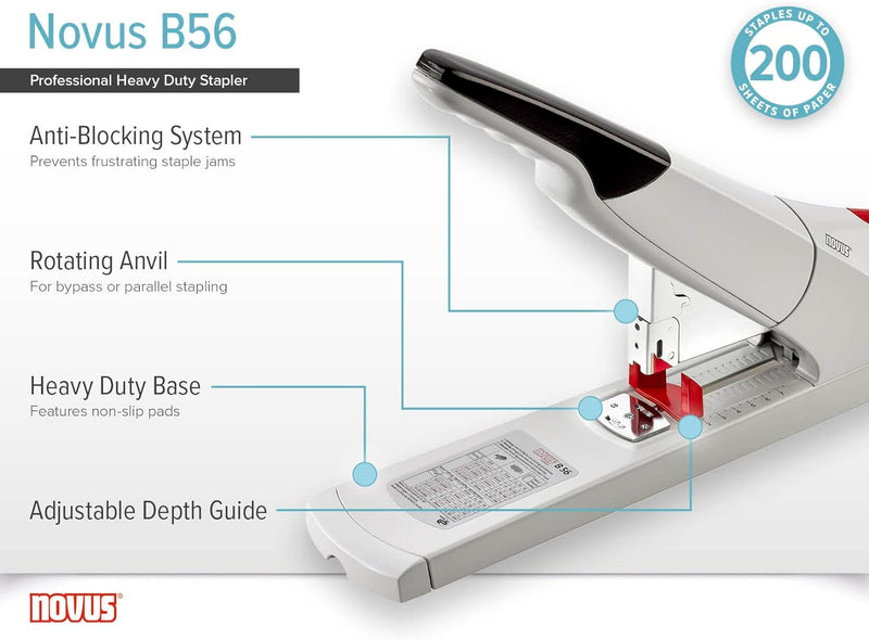 Novus B 56 Blockheftgerät (Heftleistung 200Blatt, Bürohefter mit variabler Einlegetiefe bis 75 mm) l