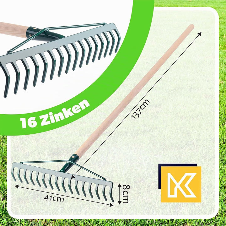 KADAX Rechen, breite Harke für Garten, Beet, Rasen, Gartenharke, Bügelrechen, Rasenrechen aus Metall