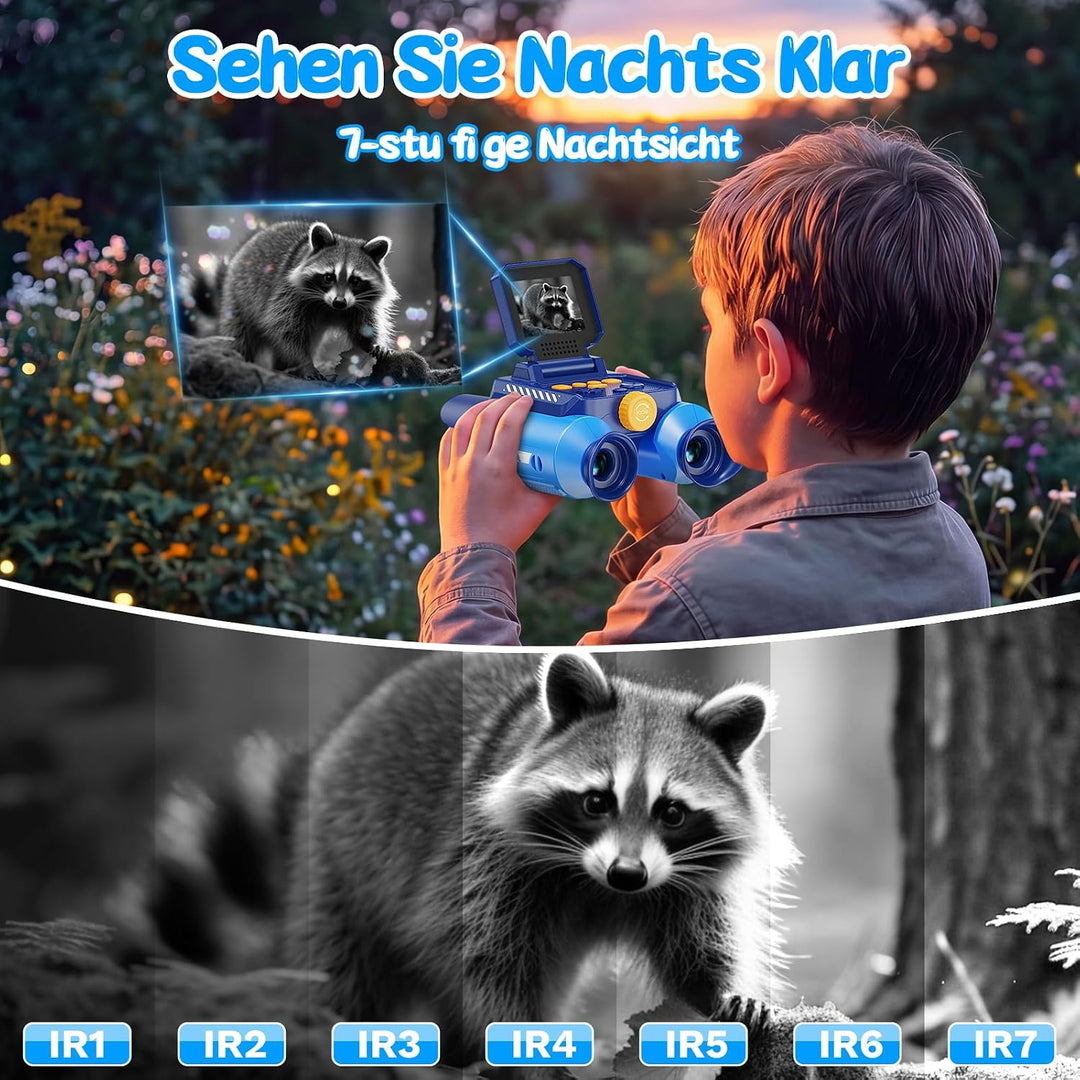 Interaktives Fernglas Kinder mit Nachtsicht, Kamera, Video(Blau) | Kinderfernglas mit 10-facher Verg