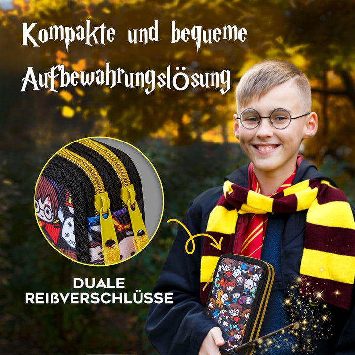 Harry Potter Federmäppchen, Kollektion von Schule Zubehör, Polyester Etui, 1 Stück Federpenal, 2-Fac