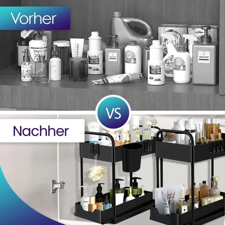Unter-Spüle Organizer – Küchen Organizer für Spülenschrank & Bad – 2 Etagen Regal platzsparend mit 4