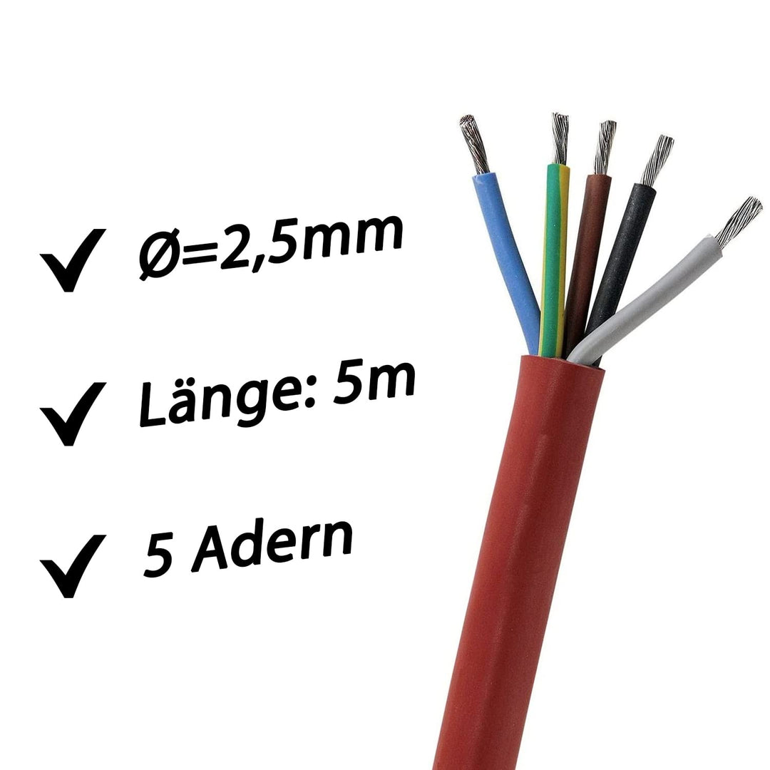 Silikonkabel 5 x 2,5 mm Zuschnitt (5m) Silikonleitung Saunakabel - Hitzebeständig und optimal für de
