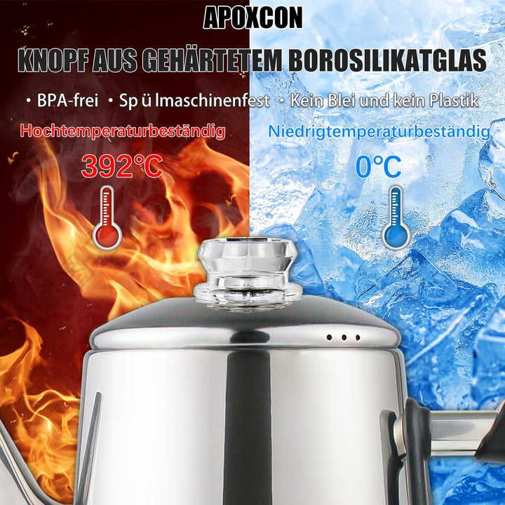 Elektrischer Kaffee Perkolator für 12 Tassen – CE-zertifiziert, Klassischer Kaffeebehälter mit Hitze