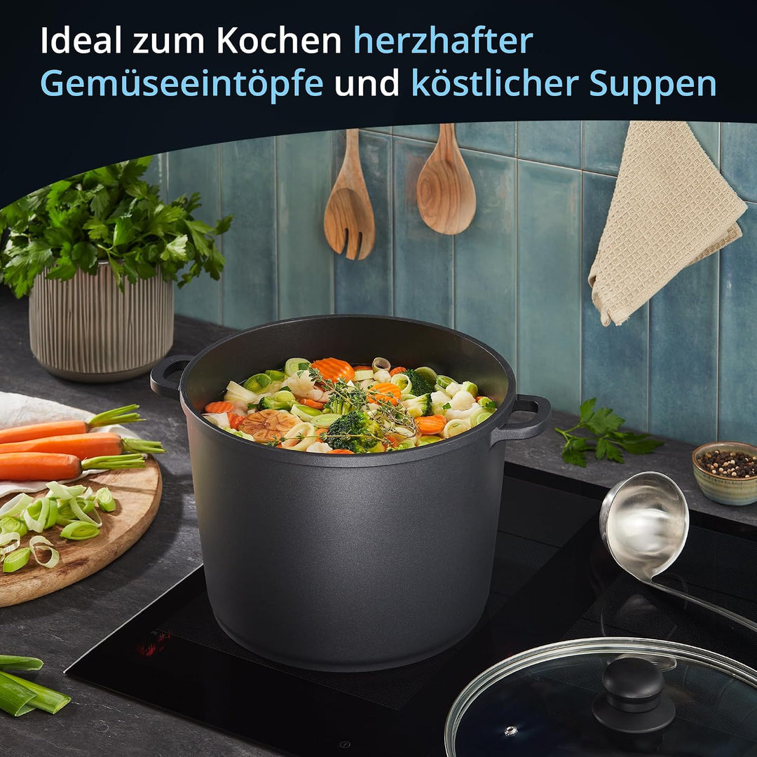 KHG Topf Kochtopf 28 cm Induktion Antihaftbeschichtung XXL Gemüsetopf Grossraumtopf 10 Liter | Schwa