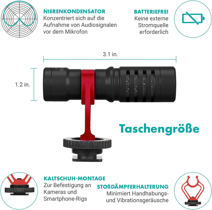 Movo VXR10 Universal Videomikrofon mit Vibrationsdämpfer Stossdämpfer Schockhalterung, Tragetasche,