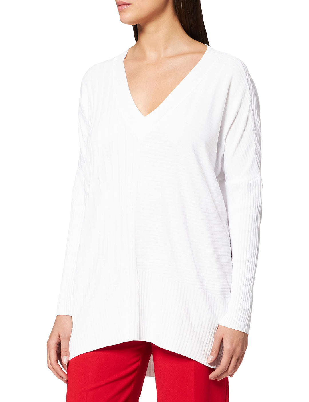 IPEKYOL Damen Below Hips Ribbed Knit Knitwear Sweater L Off White, L Off White