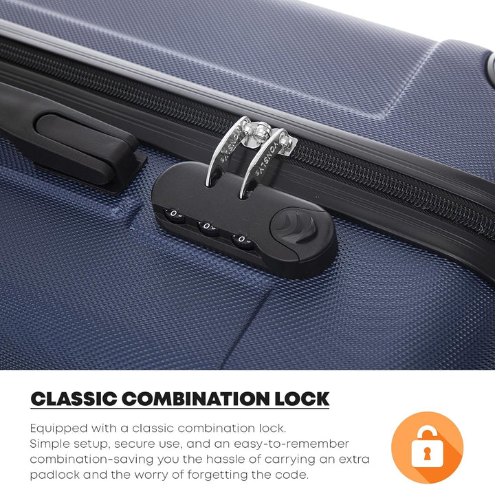 Koffer Suitcase M Dunkelblau, Trolley Reisekoffer, Rollkoffer Handgepäck, Kabinenkoffer mit 4 Rollen