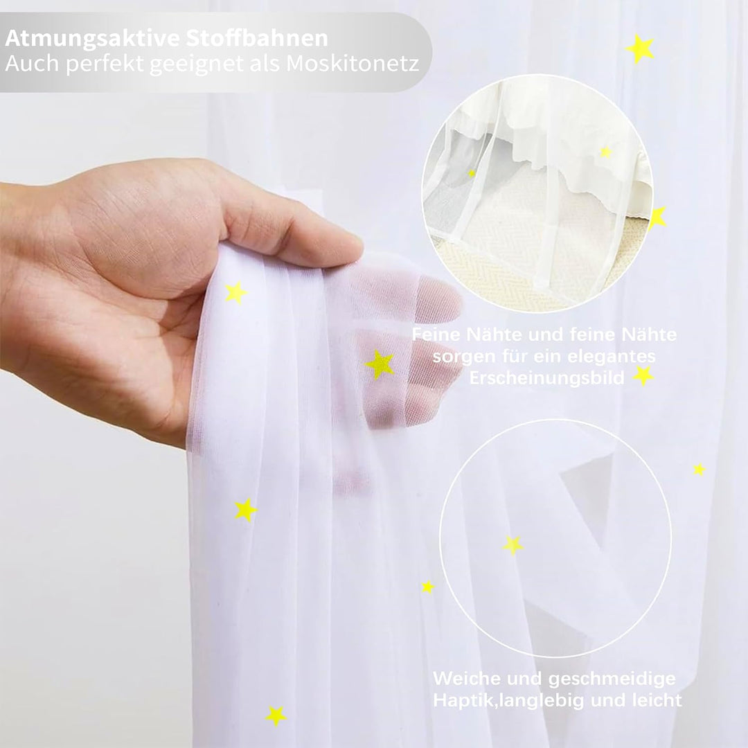 Hausbett Himmel Deko mit Leuchtenden Sternen, 2 Betthimmel & 1 Wimpelkette | Babybett Himmel für Kin