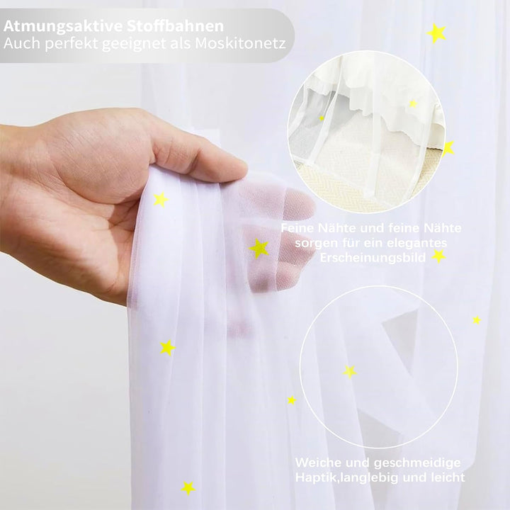 Hausbett Himmel Deko mit Leuchtenden Sternen, 2 Betthimmel & 1 Wimpelkette | Babybett Himmel für Kin