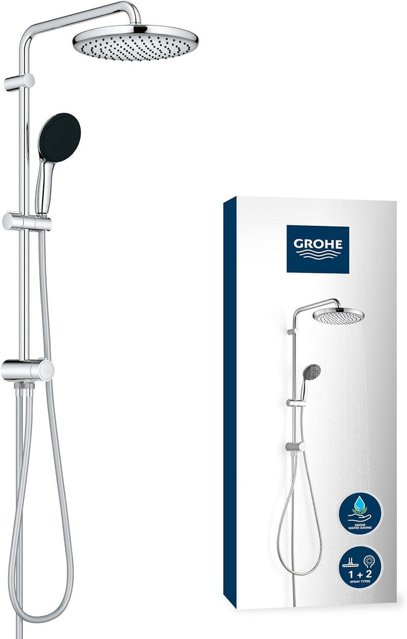 GROHE Vitalio Start 250 - Flex Duschsystem (horizontaler Durscharm 390mm,2 Strahlarten, Brauseschlau