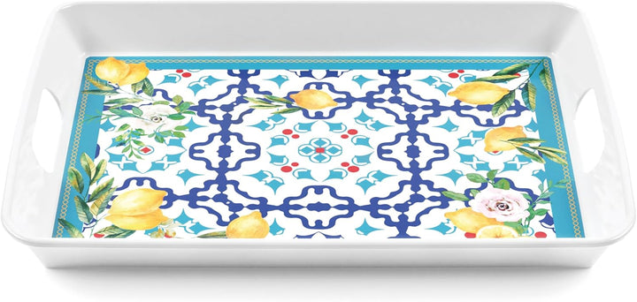 Guzzini - Rechteckiges Tablett mit Griffen aus Melamin - Flower & Lemon 47.7 x 34 x 5.3 cm Verschied