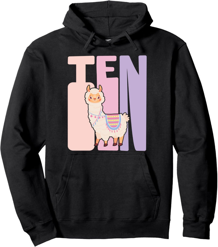 10. Geburtstag Mädchen süsses Lama Alpaka 10 Jahre alt Pullover Hoodie