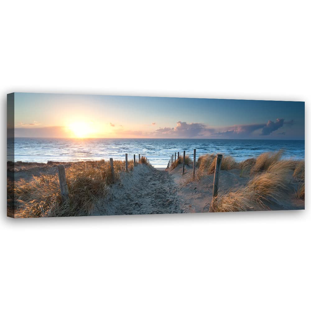 Feeby Vlies Leinwandbild Sonnenuntergang Strand Meer 150x50 cm Wanddeko Design Kunstdruck Zimmerdeko