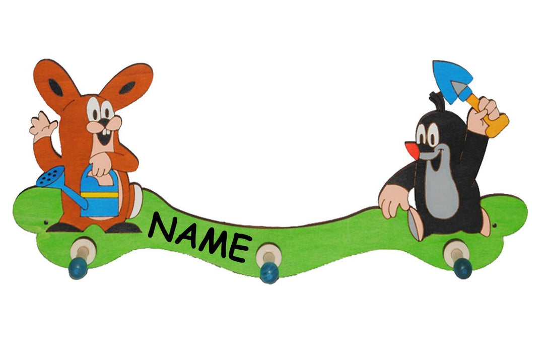 alles-meine.de GmbH Garderobehaken - der kleine Maulwurf - Pauli - incl. Name - aus Holz mit 3 Haken