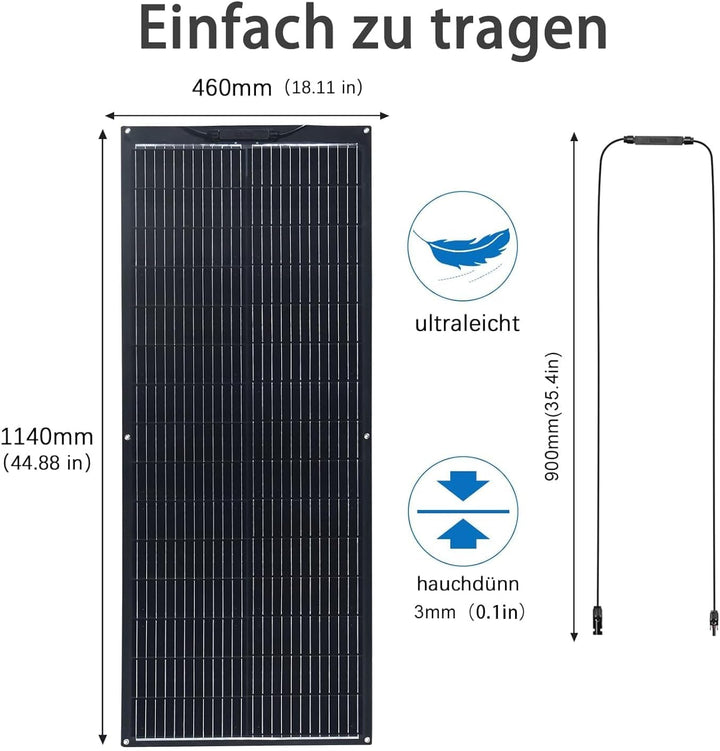 WUZECK Solarpanel Flexibel 100W Schwarz, 12V Monokristallines Flexibles Solarpanel Wohnmobil 100Watt