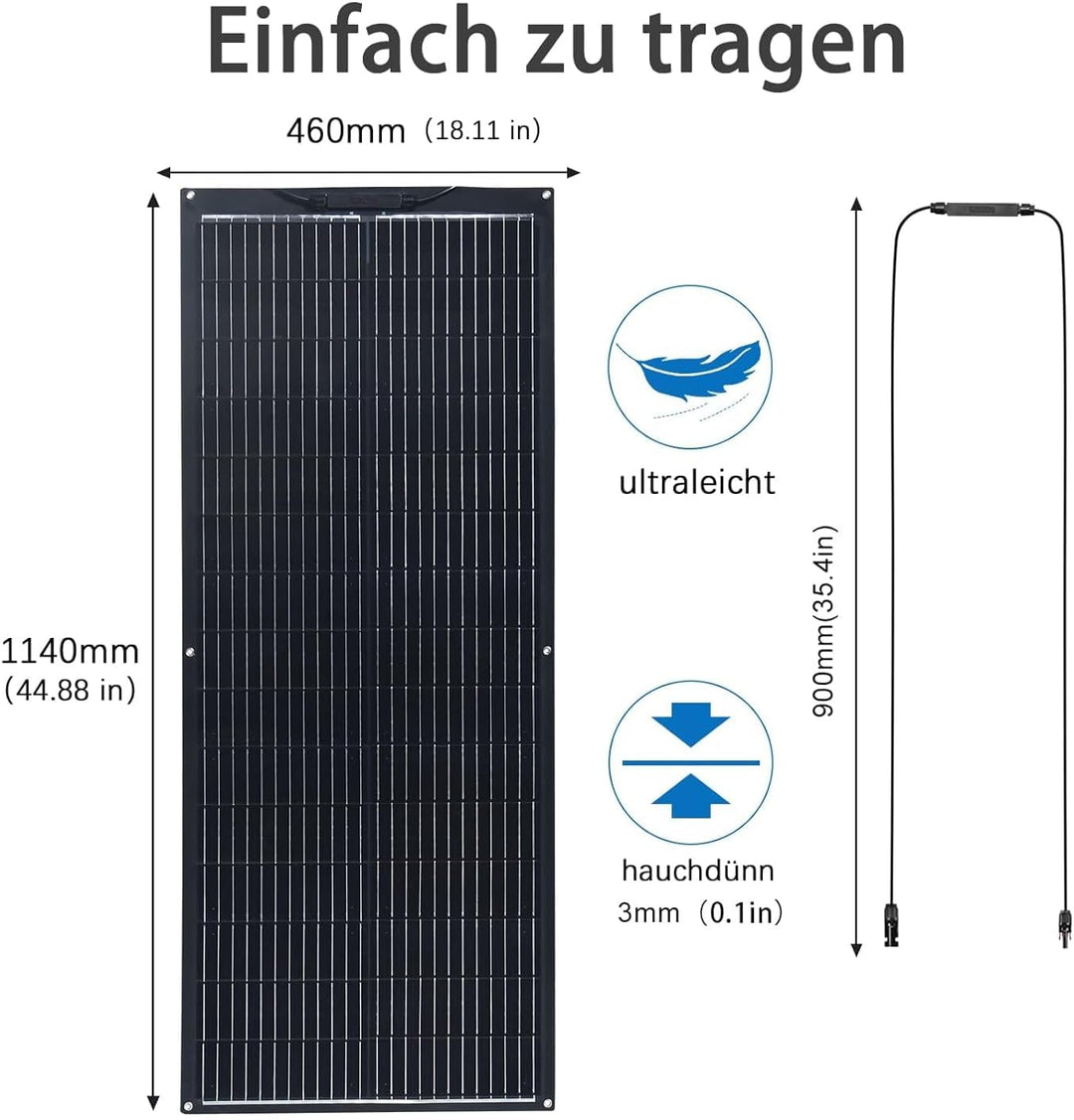 Solarpanel Flexibel 300W 12V, Flexibles Solarpanel Schmal Lang Schwarz, Solarmodul Flexibel Wohnmobi