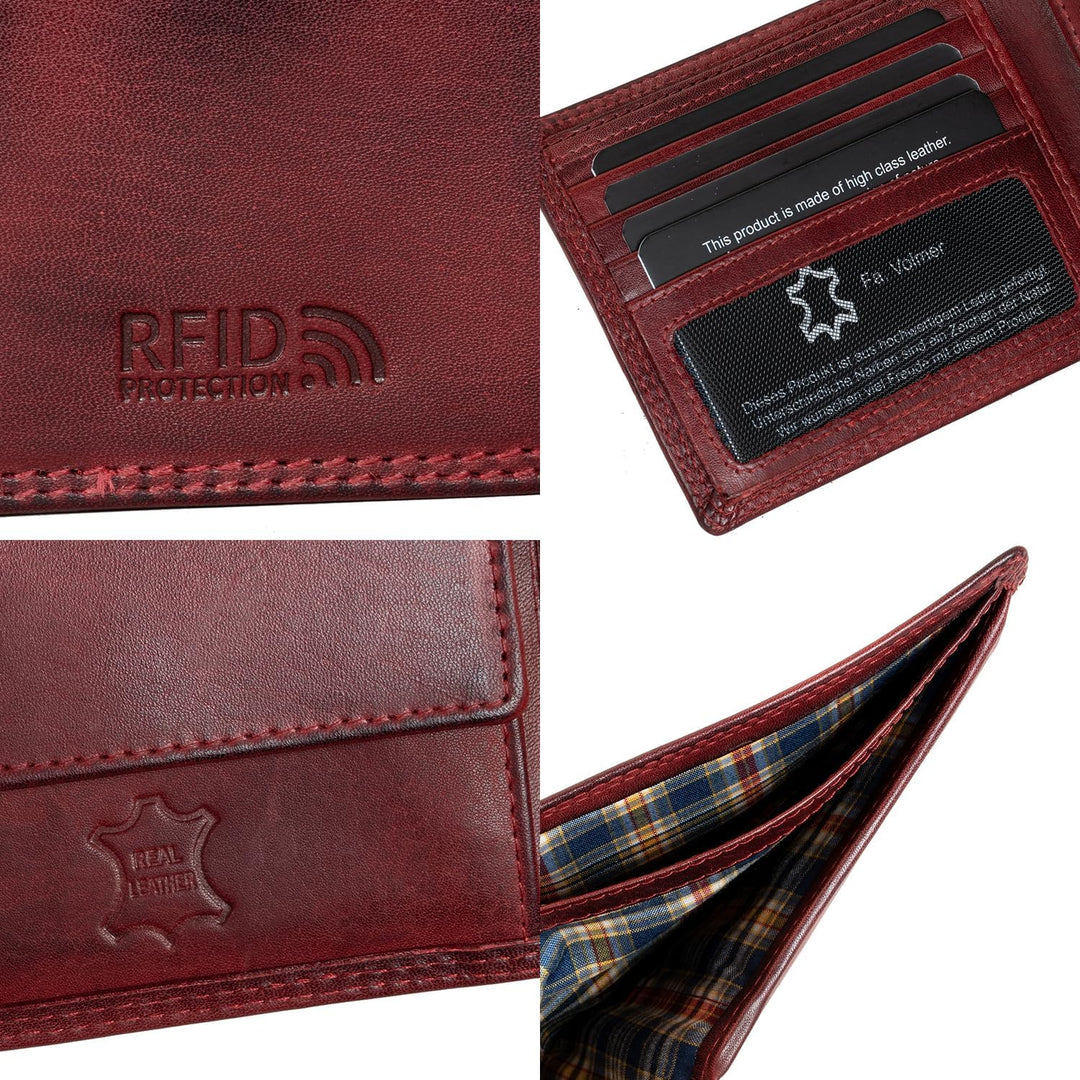 Fa.Volmer ® Leder Geldbörse Herren mit RFID-Schutz - extra-stabile Doppelnaht (4+2 Card - Bordeaux R