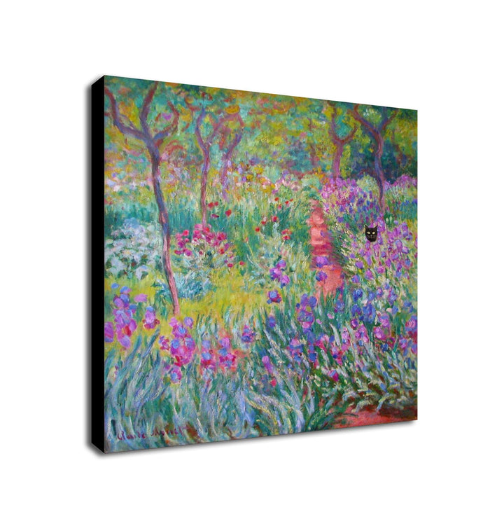The Artist's Garden in Giverny von Claude Monet mit schwarzer Katze – lustige Wandkunst – eingewicke