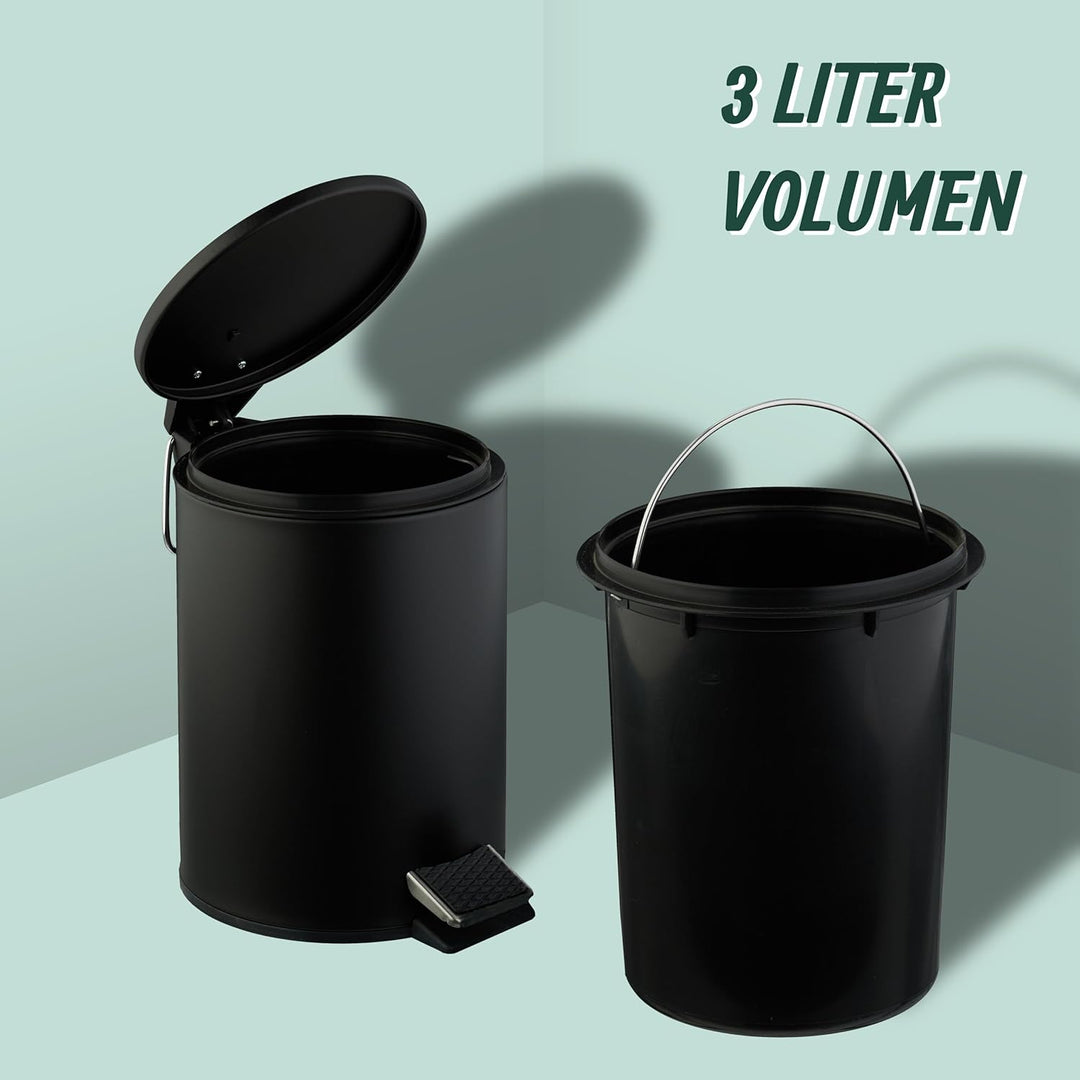 Relaxdays Kosmetikeimer, 3 Liter, Absenkautomatik, entnehmbarer Inneneimer, Metall, Bad Mülleimer mi