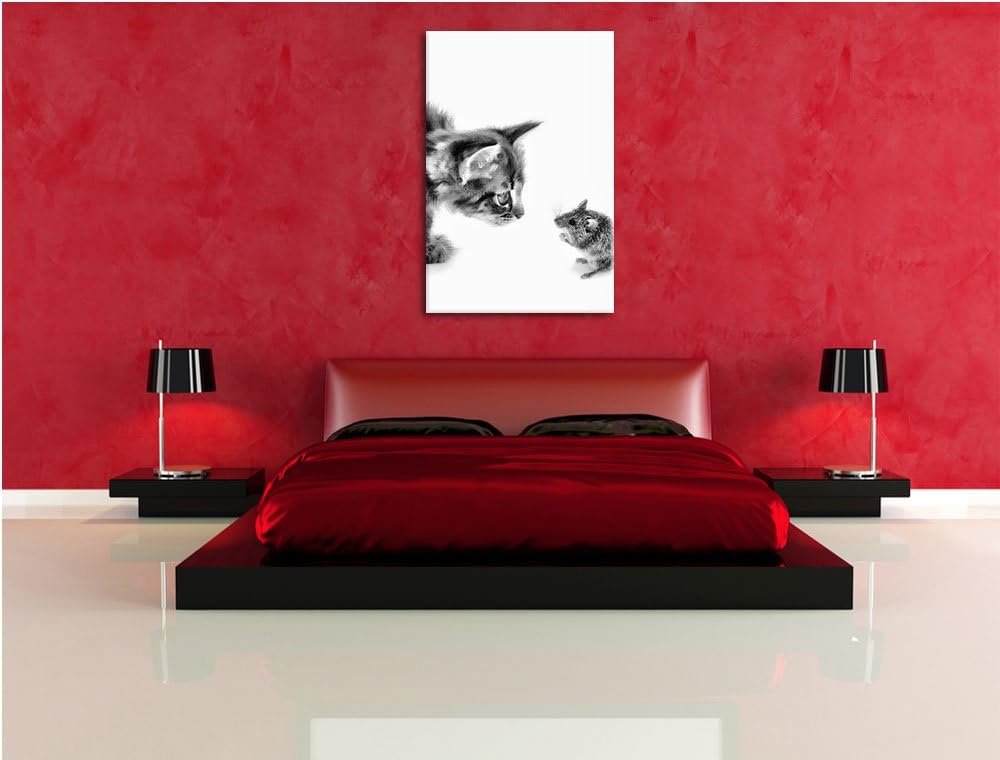 Pixxprint Katze und Maus Freunde als Leinwandbild/Grösse: 120x80 cm/Wandbild/Kunstdruck/fertig bespa