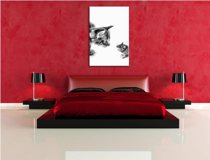 Pixxprint Katze und Maus Freunde als Leinwandbild/Grösse: 120x80 cm/Wandbild/Kunstdruck/fertig bespa