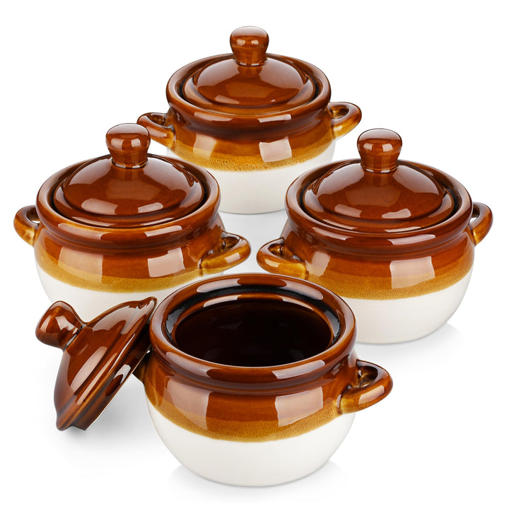 LOVECASA Onion Soup Bowls, French Onion Soup Crocks, 4 Stück Steingut Suppenschalen mit Deckel, 660m