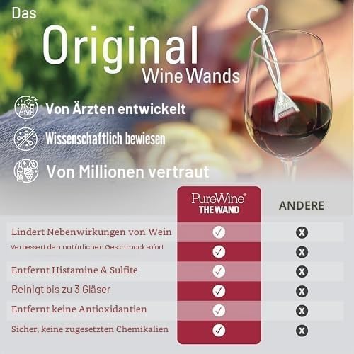PureWine Weinfilter „The Wand“ mit Weinglas-Anhänger | Entfernt Histamine & Sulfite – weniger Kopfsc